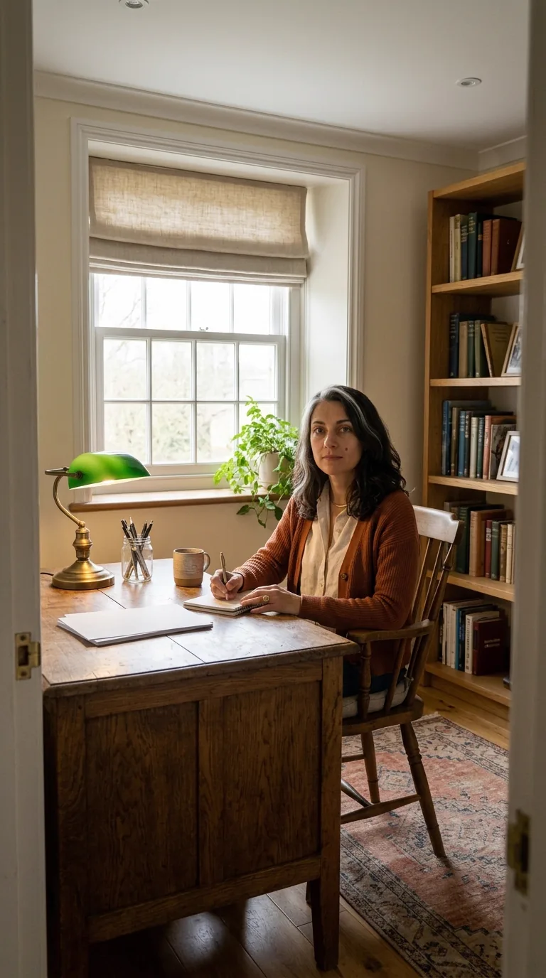 Annia writing a reading at her desk