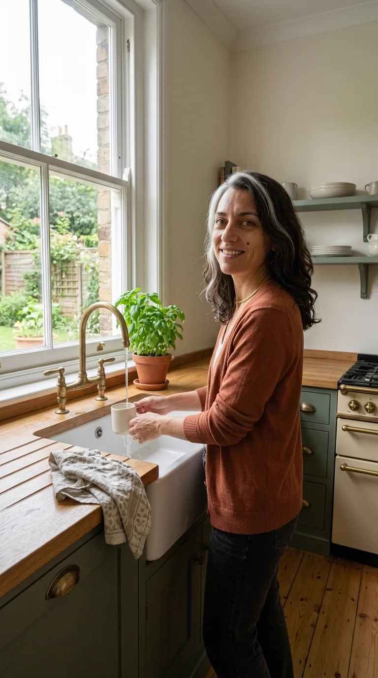 Annia in her kitchen in the late morning light